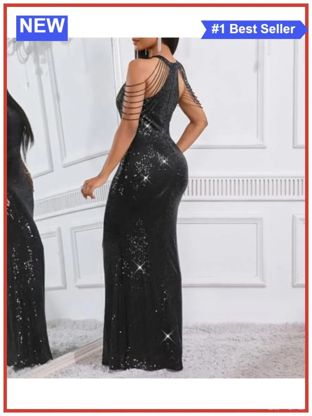 Sequined Halter Tassel Mermaid Formal Maxi Dress Evening Gown